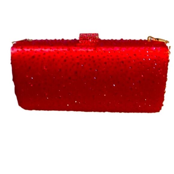 RED Satin ,rhinestone ,Chrystal Clutch Handbag. Wedding,party,promo . - Picture 1 of 8